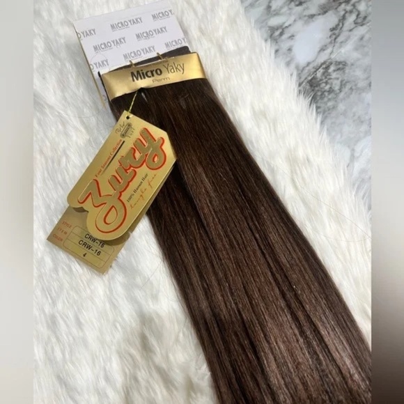 16 In brown #4 100% Human hair Extensions in Straight Hair - Micro yaki Perm - Picture 5 of 5